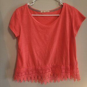 Hot Pink Dream Top - Women's Short Sleeve with Delicate Lace Trim